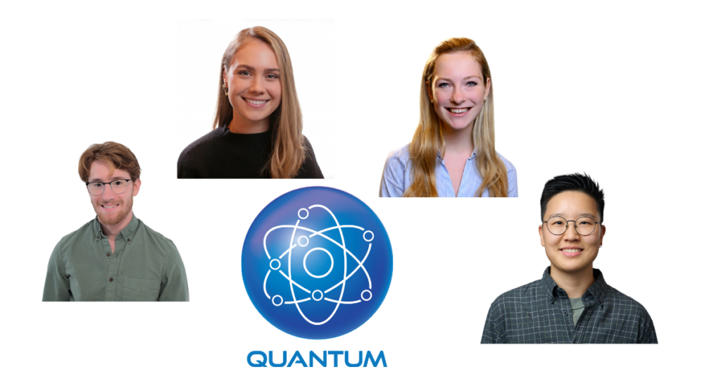 Quantum Quartet: Jacob Bringewatt, Grace Johnson, Alicia Magann and Dylan Sim with quantum logo